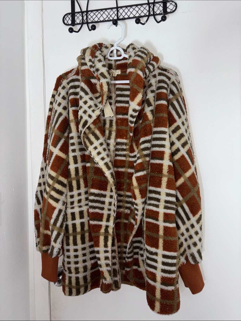 Hem & Thread Brown Cream Plaid Teddy Jacket